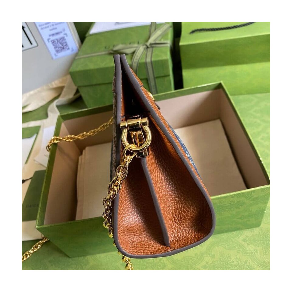 Gucci Ophidia GG Small Shoulder Bag in Blue Demin view 6