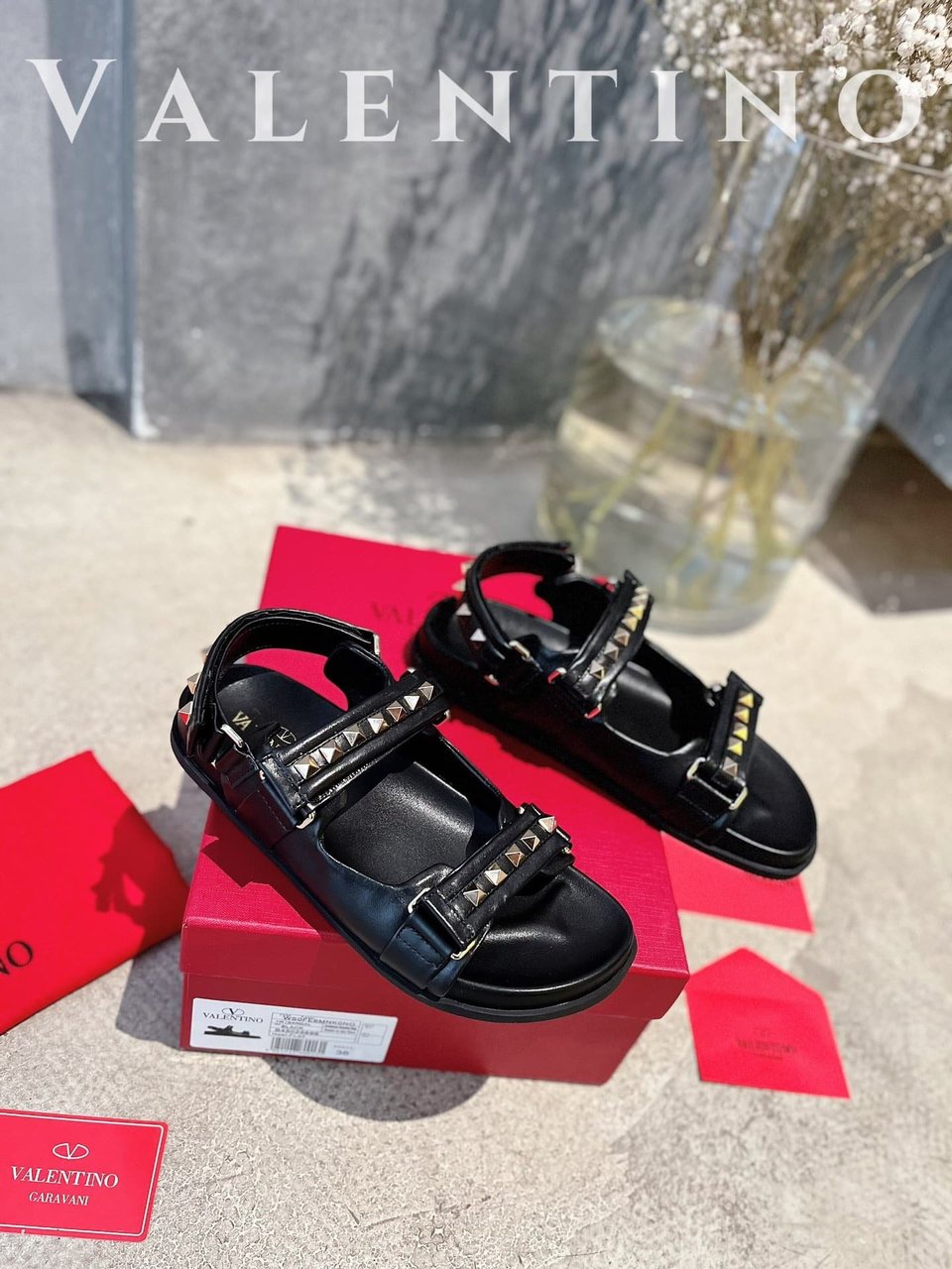 Valentino Garavani Rockstud Flat Sandal In Nappa Leather For Woman In Black Ws0Fe6Mnk 0No view 9