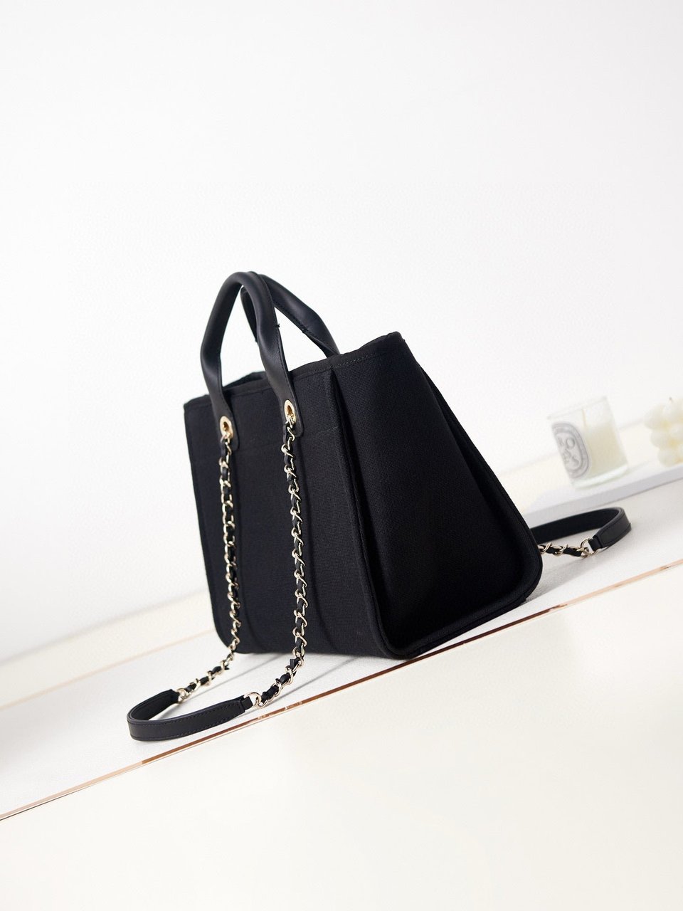 Chanel Deauville Shopping Small Tote Mixed Fabric Calfskin 35Cm Black view 4