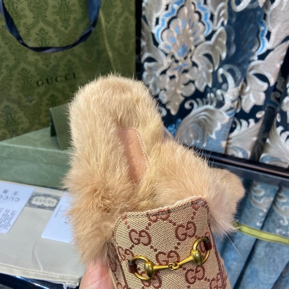 Gucci Princetown Lamb Fur Slippers Rust Natural view 7