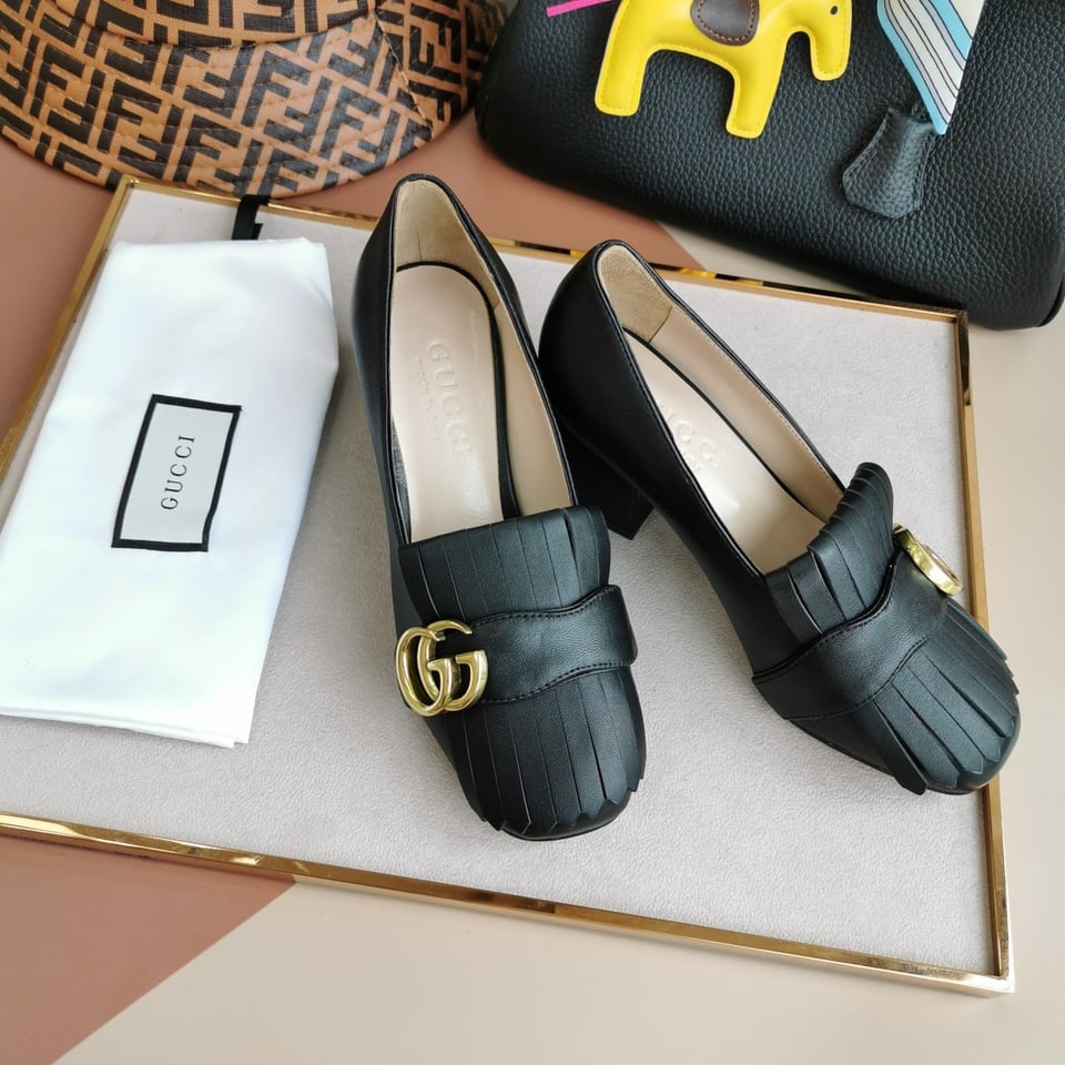 Gucci Wmns Black Leather Mid-Heel Pump 408208 C9D00 1000 view 10