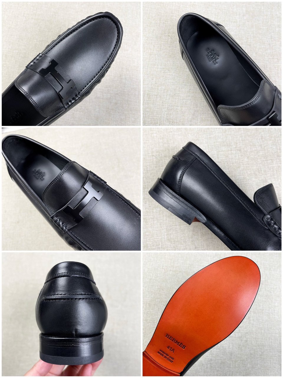 Hermès Black Loafers Tonal H Logo Smooth Leather- Shoes for Men view 10