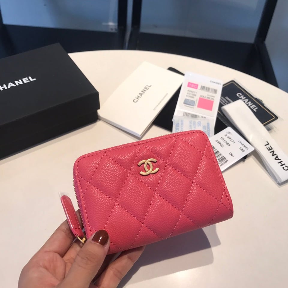 Chanel Zipped Coin Basic Purse 11 Red Pink Calfskin Gold Icon view 2
