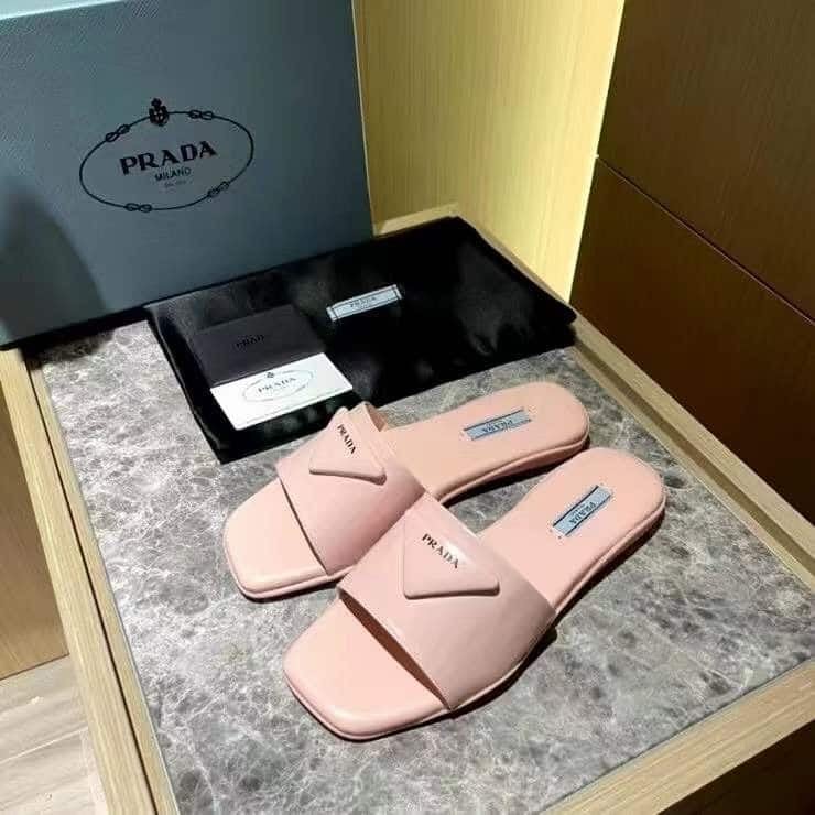 Prada Brushed Leather Slide In Pink view 7