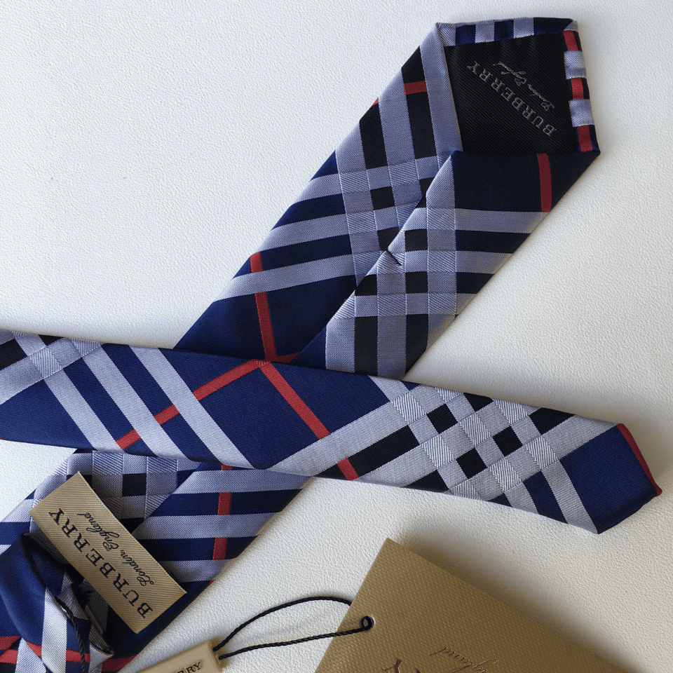 Burberry Blue Modern Check Silk Tie For Men view 5