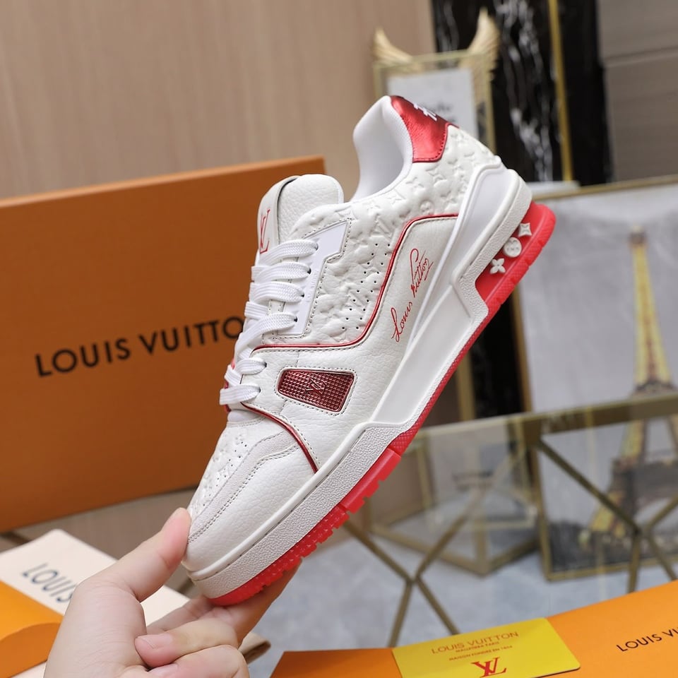 Louis Vuitton Trainer Red Monogram Debossed Calf Leather 1AKCOX view 3