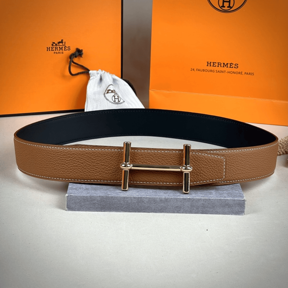 Hermes H Togo Leather Double-Sided Gold Buckle 38mm Belt For Men view 3