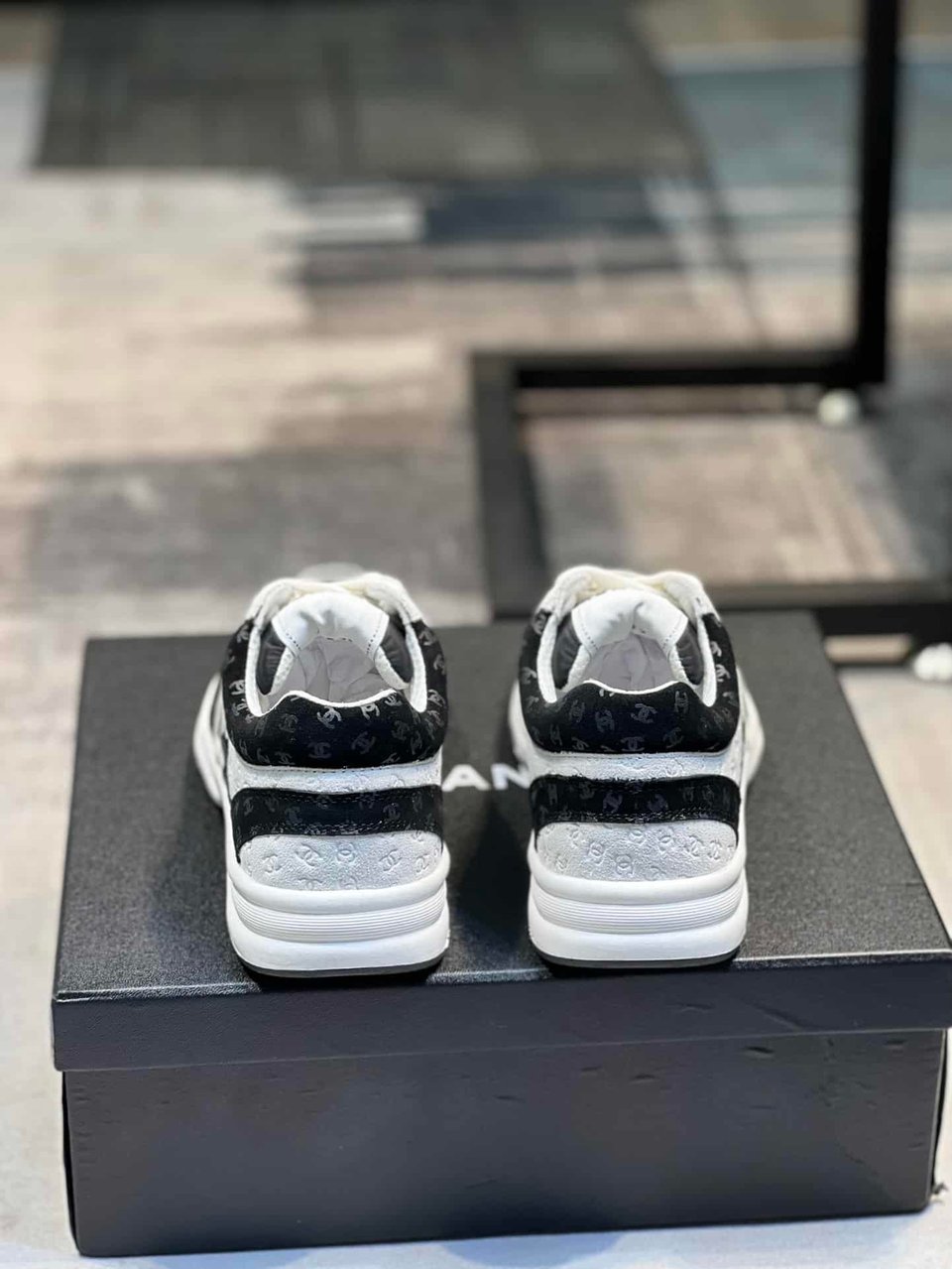 Chanel Cc Embossed Logo Suede Black White view 2