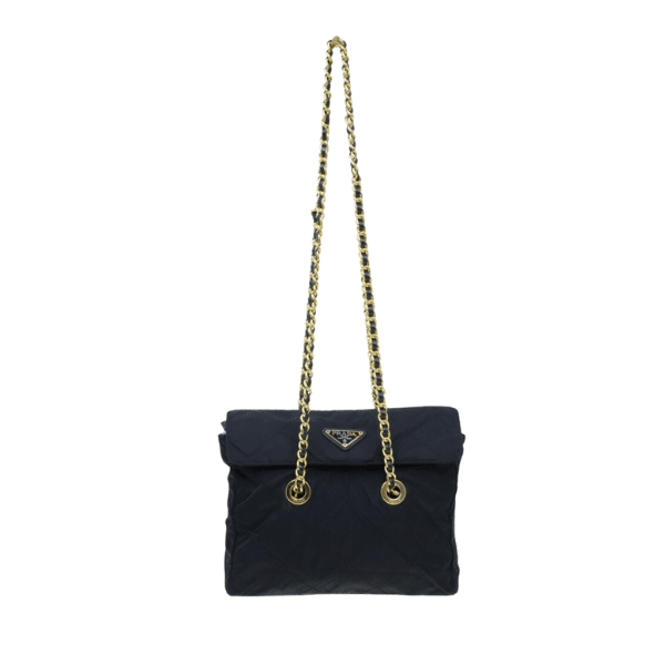 Prada Black Quilted Nylon Vintage Shoulder Bag Black 28Cm