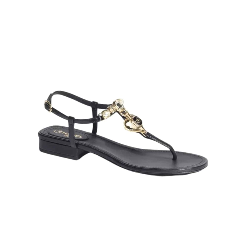 Chanel Shiny Pearl Crystal Cc Heart Thong Sandals Black G39674 X01000 94305 view 2