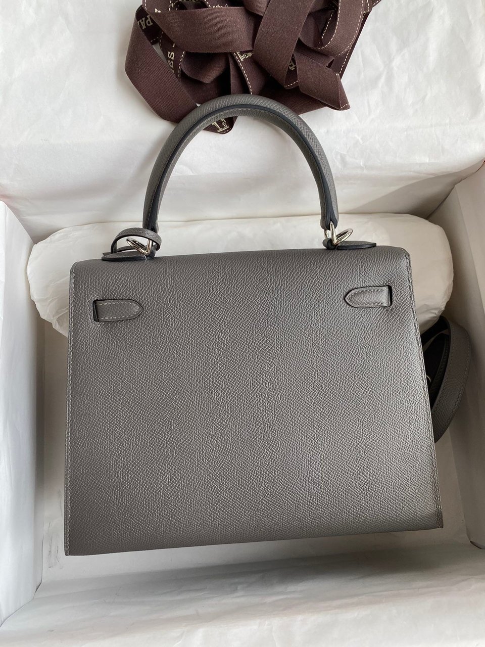 Hermes Kelly 25 Bag In Dark Grey Epsom Leather For Women 25cm/10in view 6
