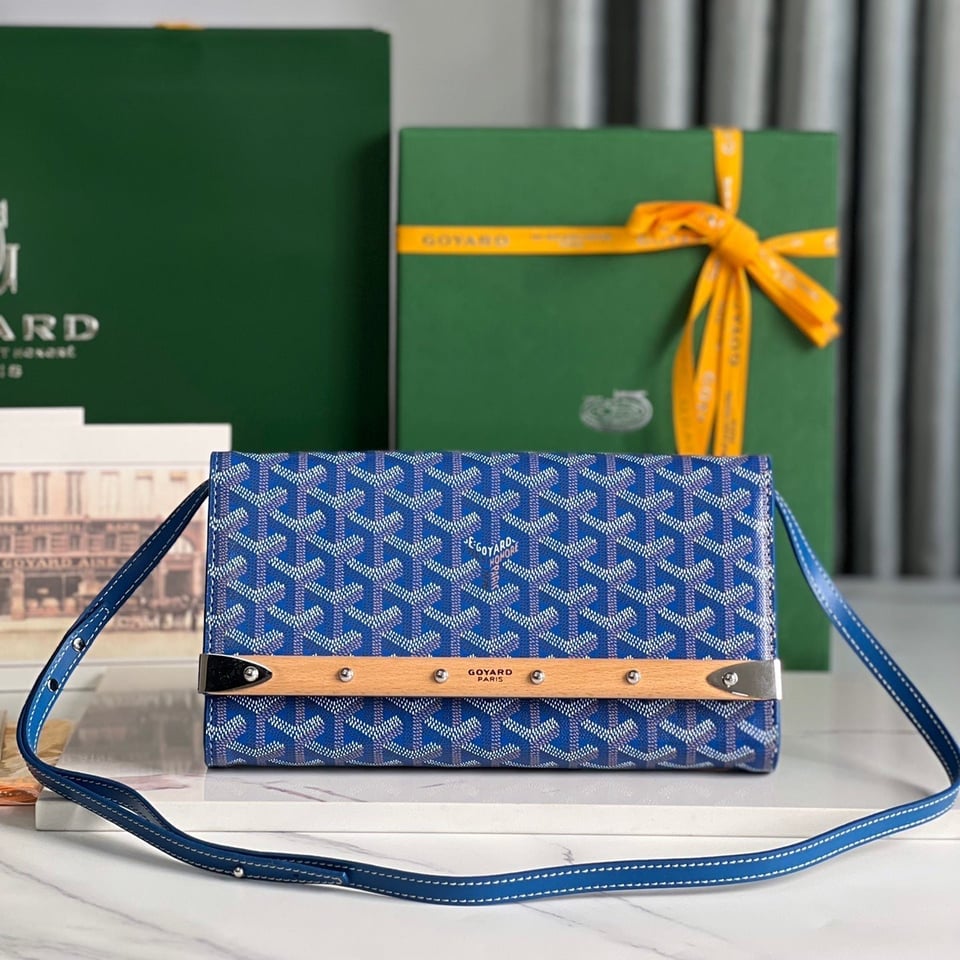 Goyard Monte-Carlo Pm Clutch 25 Cm Sapphire Blue Goyardine Canvas view 2