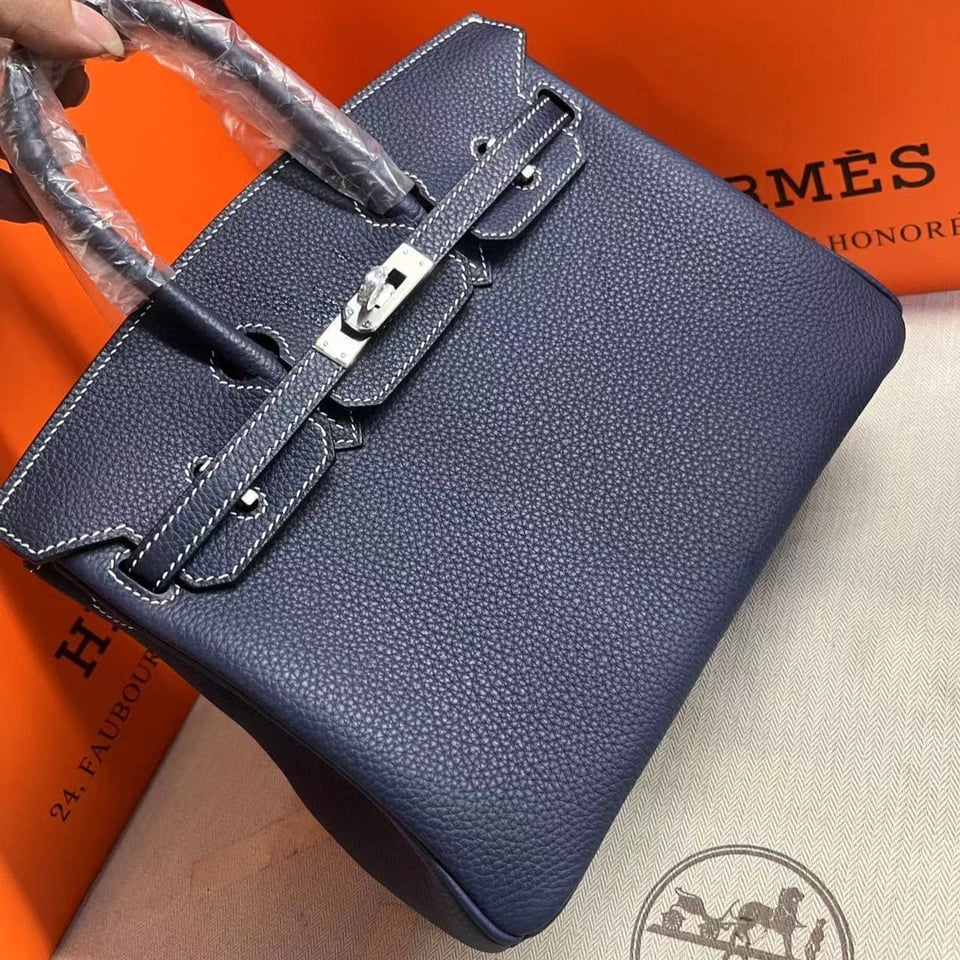 Hermes Birkin 25Cm Navy Blue Togo Leather Silver Hardware view 2
