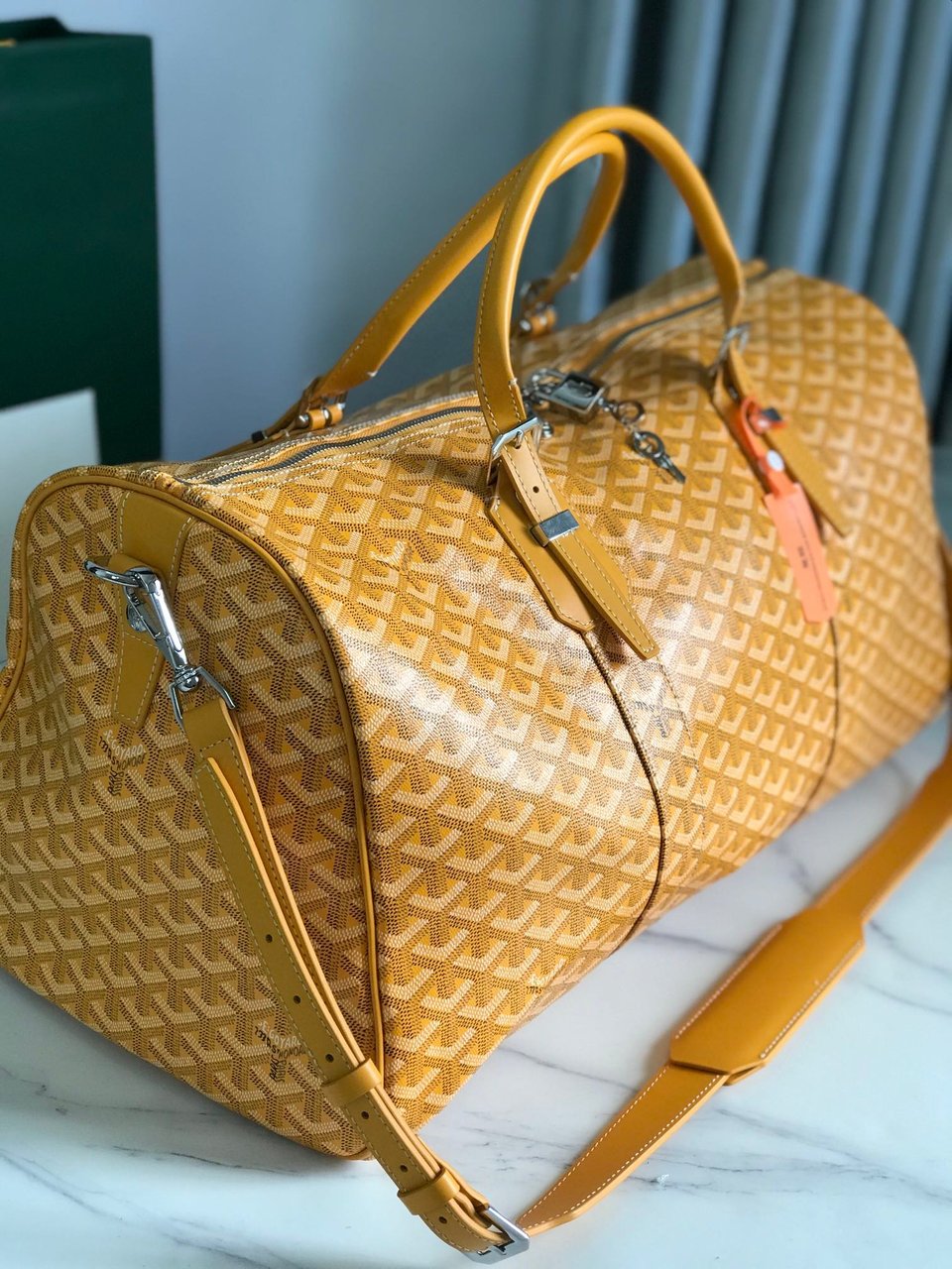 Goyard Boston 50cm Bag Yellow Goyardine Canvas And Calfskin Trim view 9