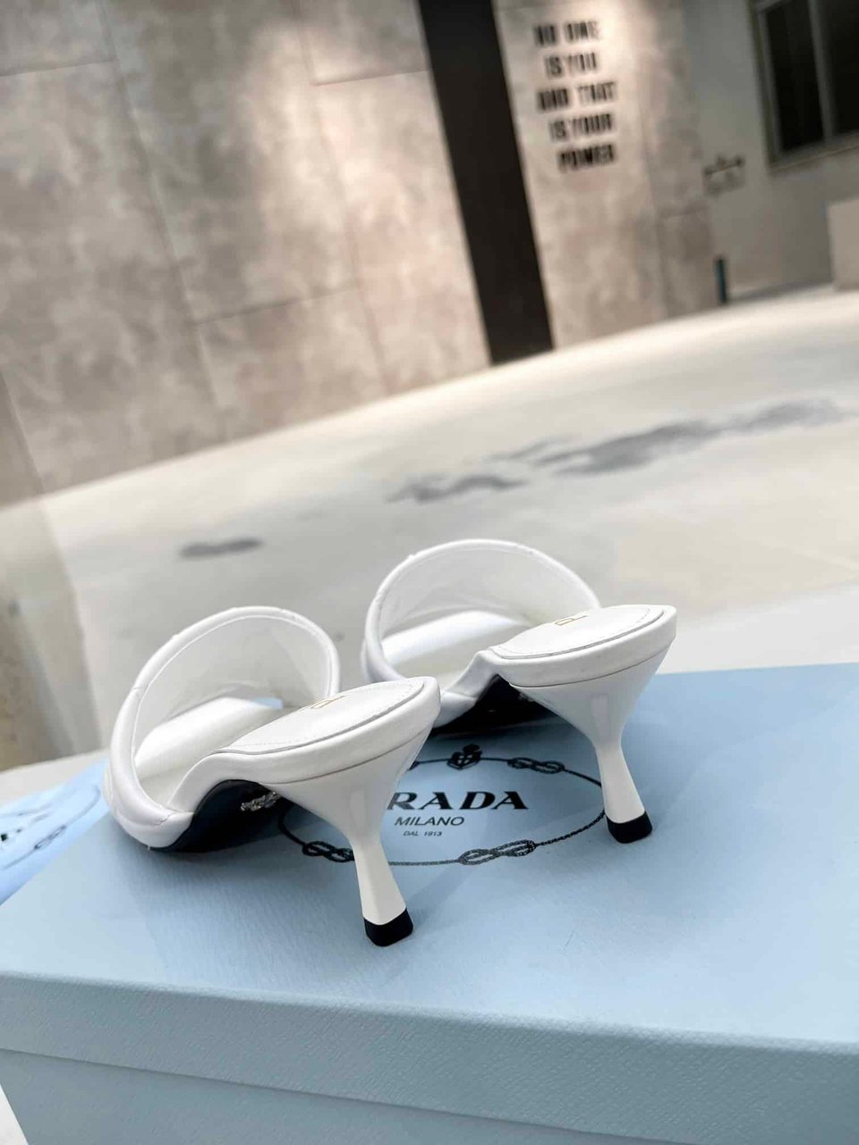 Prada Quilted Nappa Leather Heeled Sandals White 1Xx583 038 F0009 F B065 view 3