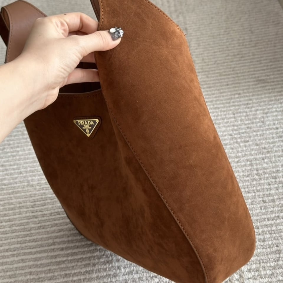 Prada Large Suede Shoulder Bag Cocoa Brown 34Cm view 9