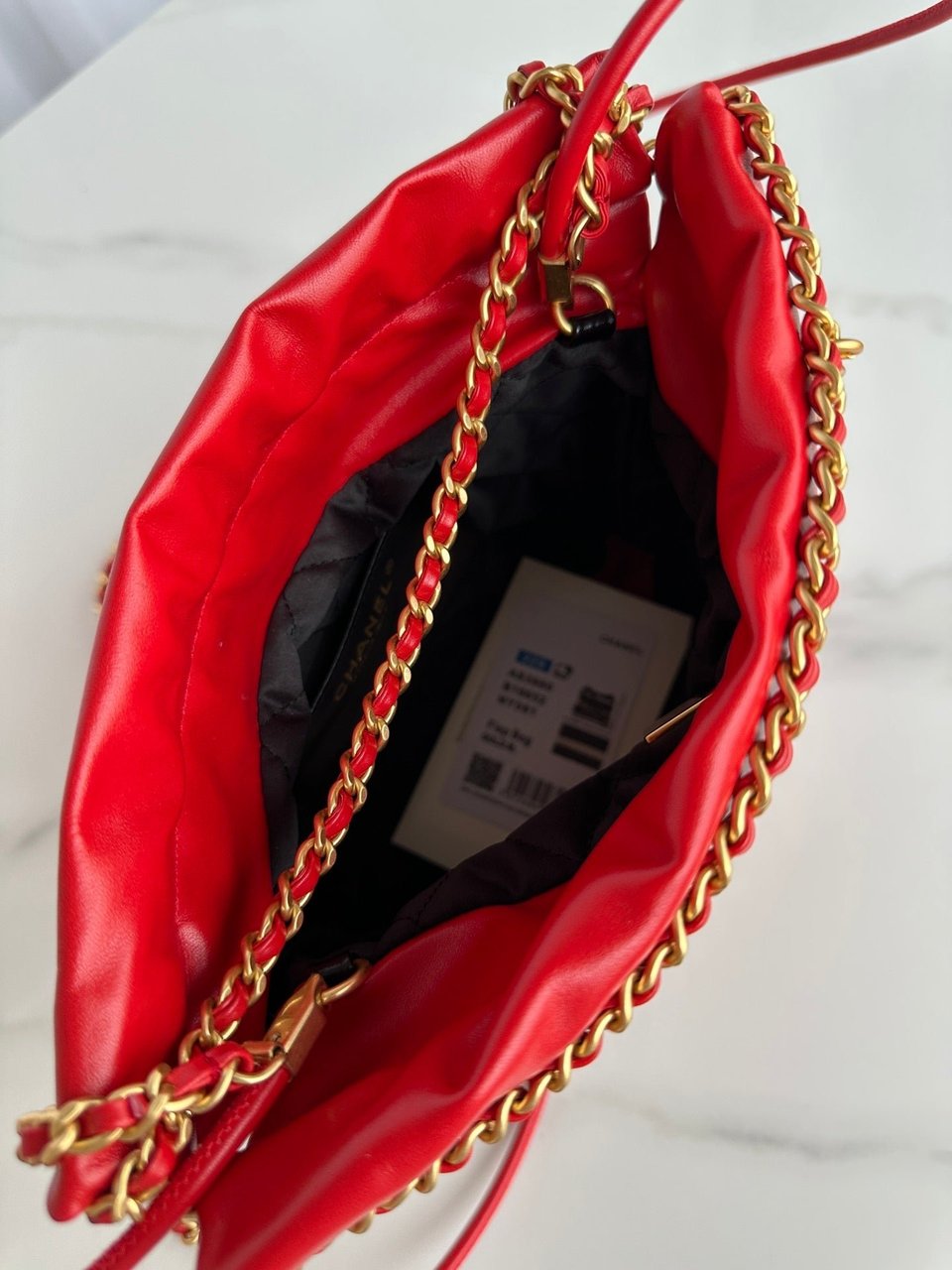 Chanel 22 Hobo Red Black Calfskin Gold Hardware view 9