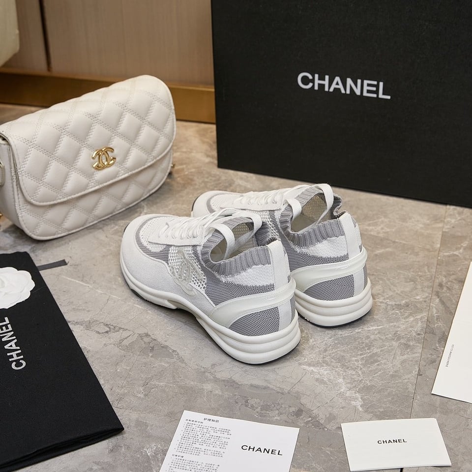 Chanel Cruise Sock Sneakers White Gray view 3