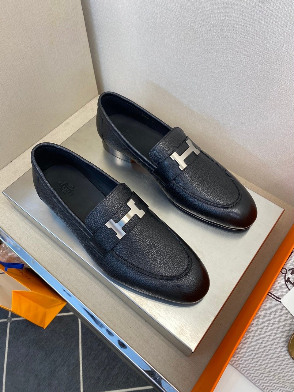 Hermes H-Buckle Black Leather Loafers- Shoes for Men view 7
