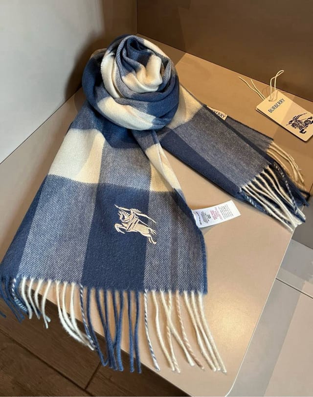 Burberry Cashmere Scarf Geometric Blue For Women 180cm