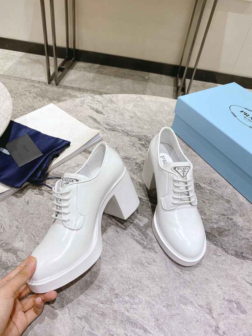 Prada Heeled Brushed Leather Lace-Ups White view 8