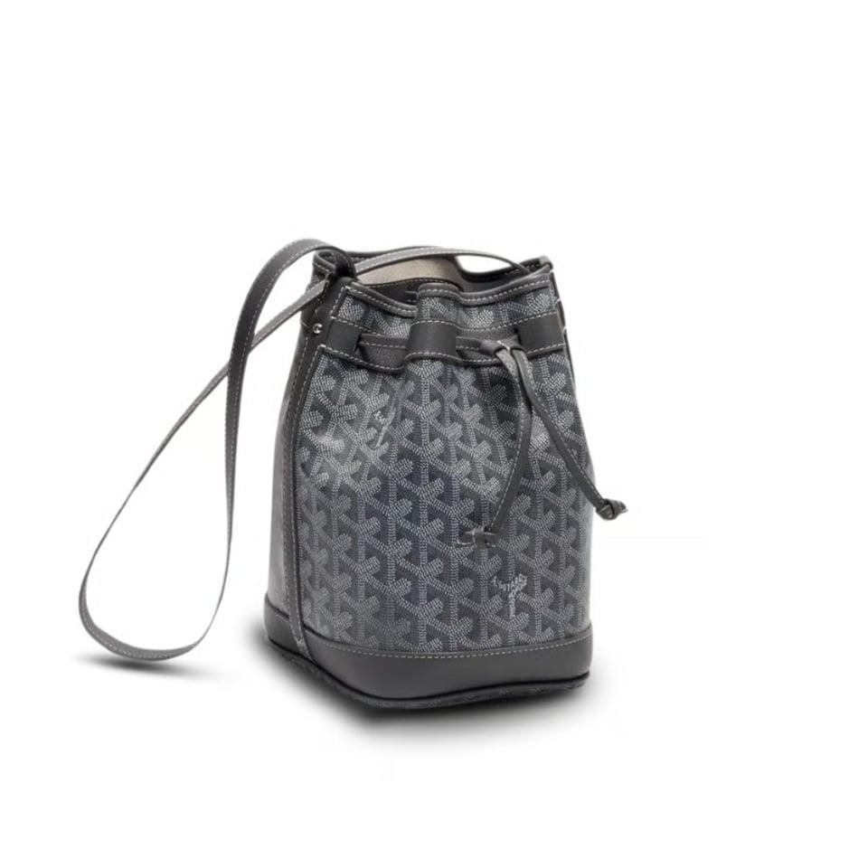 Goyard Petit Flot Bucket Bag 22 Cm Gray Goyardine Canvas And Lambskin Trim