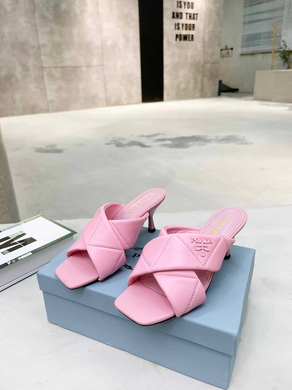 Prada Quilted Leather Mule Pink view 3