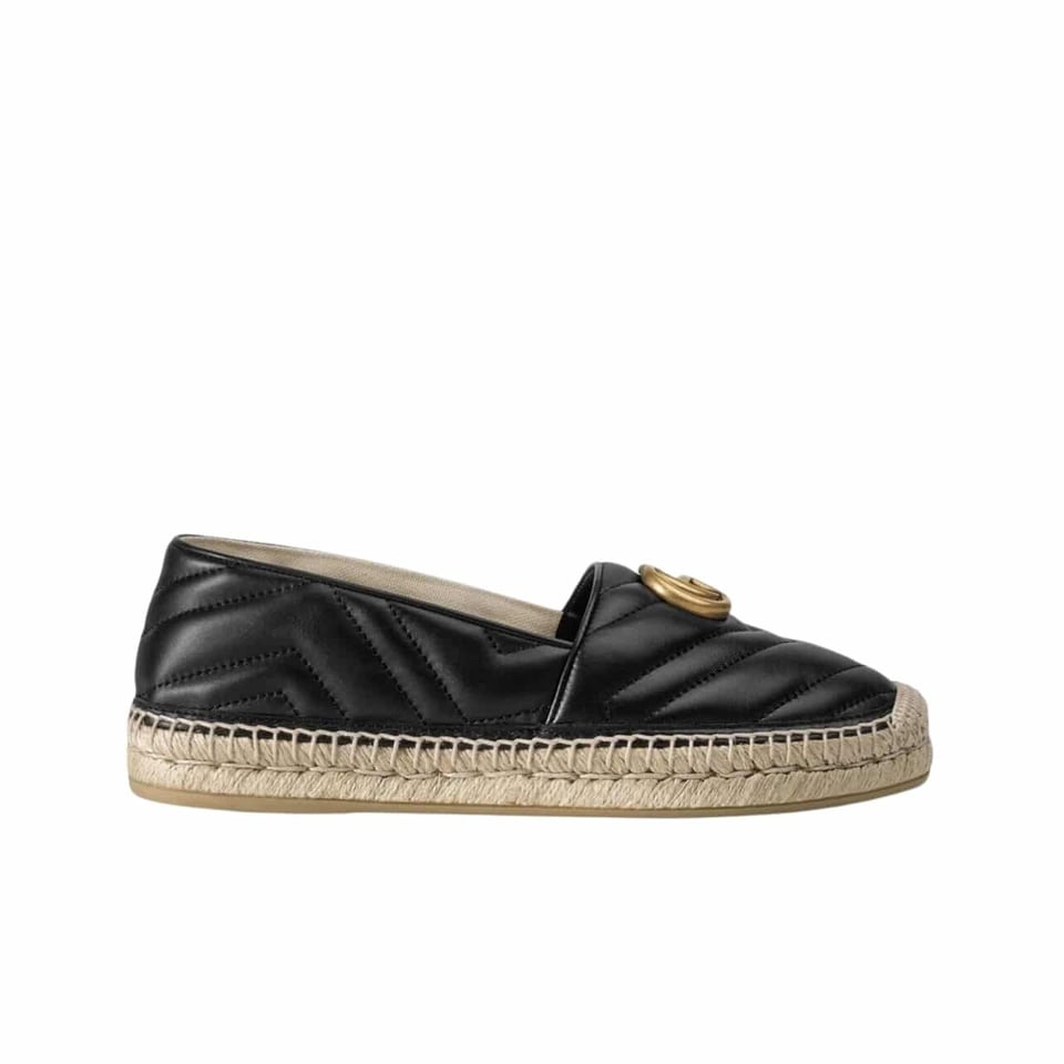 Gucci Espadrille Matelasse Chevron Leather With Double G Black 551890 Bko00 1000 view 2