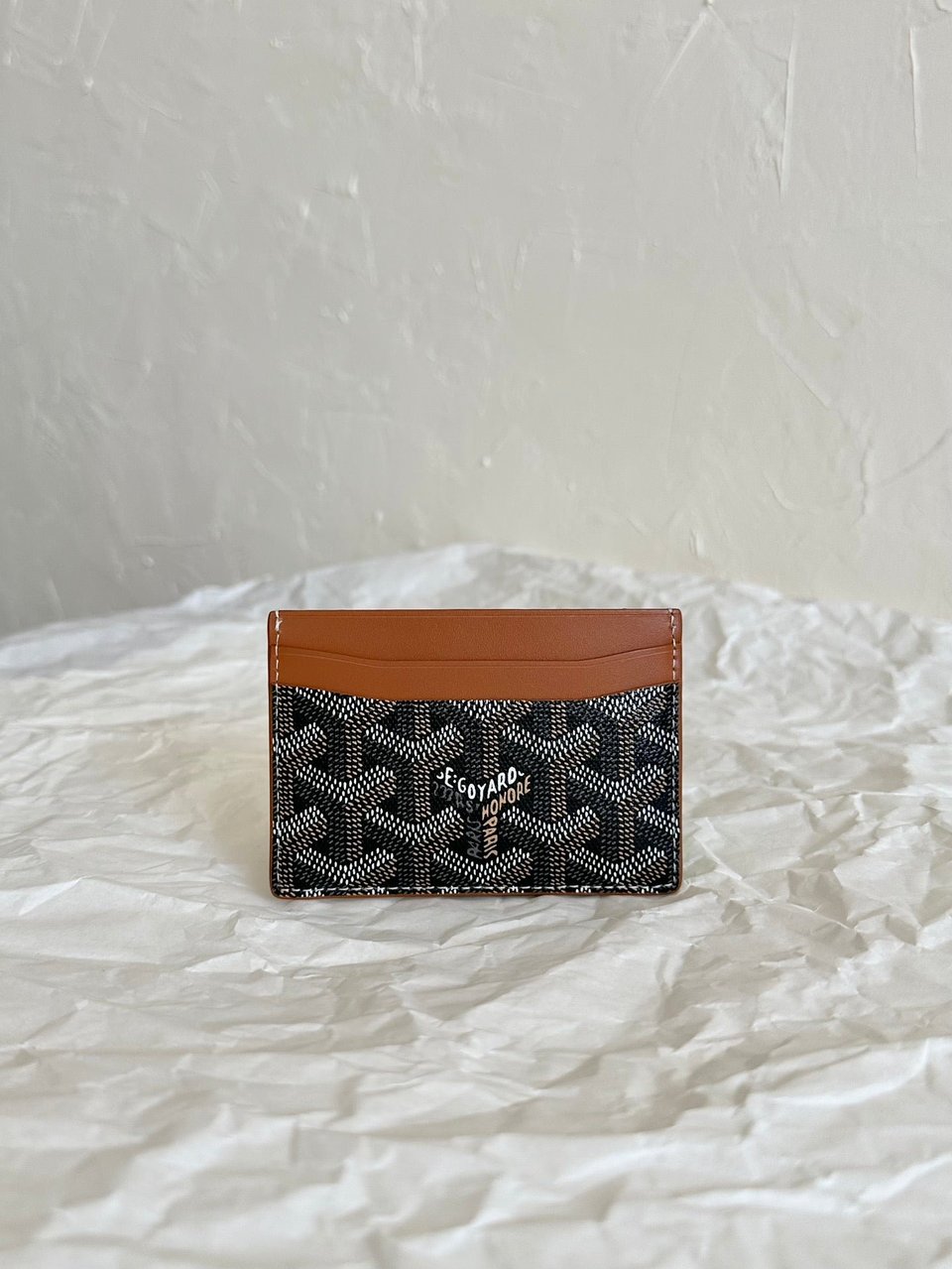 Goyard Saint-Sulpice Card Wallet 10 Cm Black Goyardine Canvas And Tan Calfskin view 5