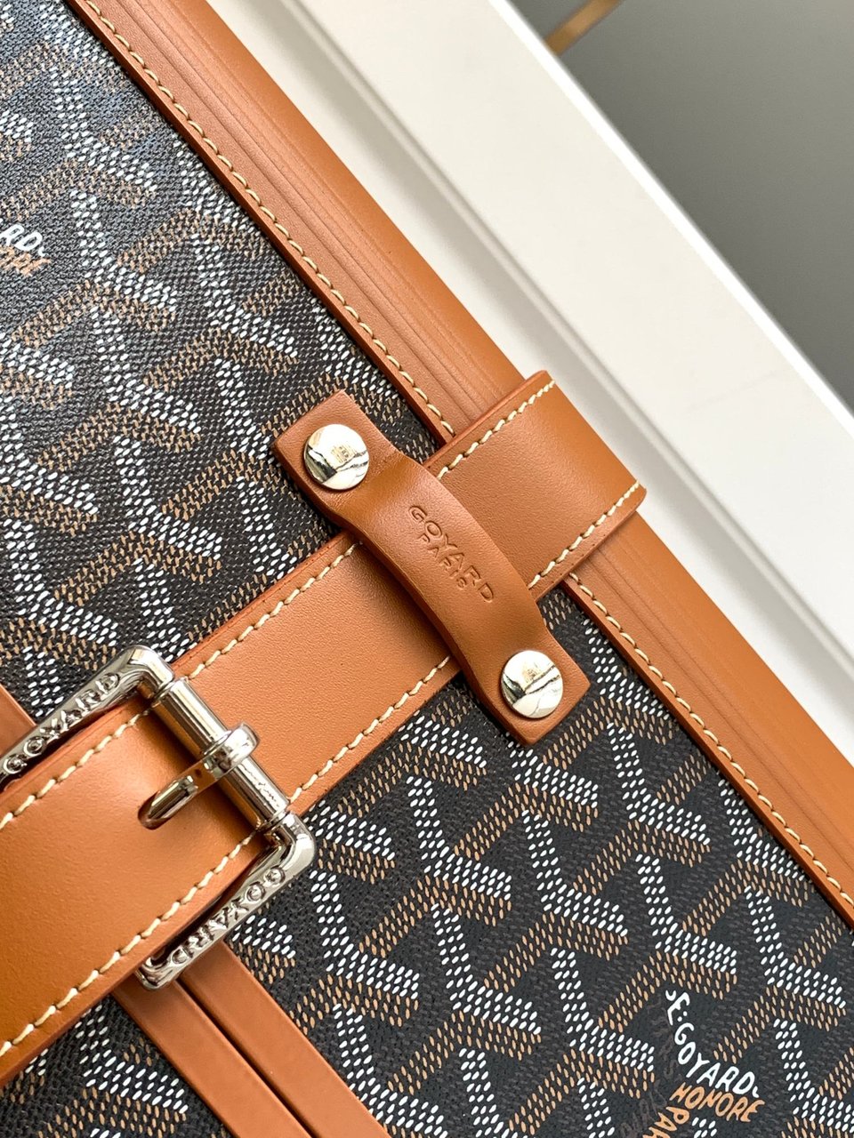 Goyard 50cm Goyardine Canvas &amp; Clamecy Cowhide Bourget PM Trolley Case Black &amp; Tan view 7