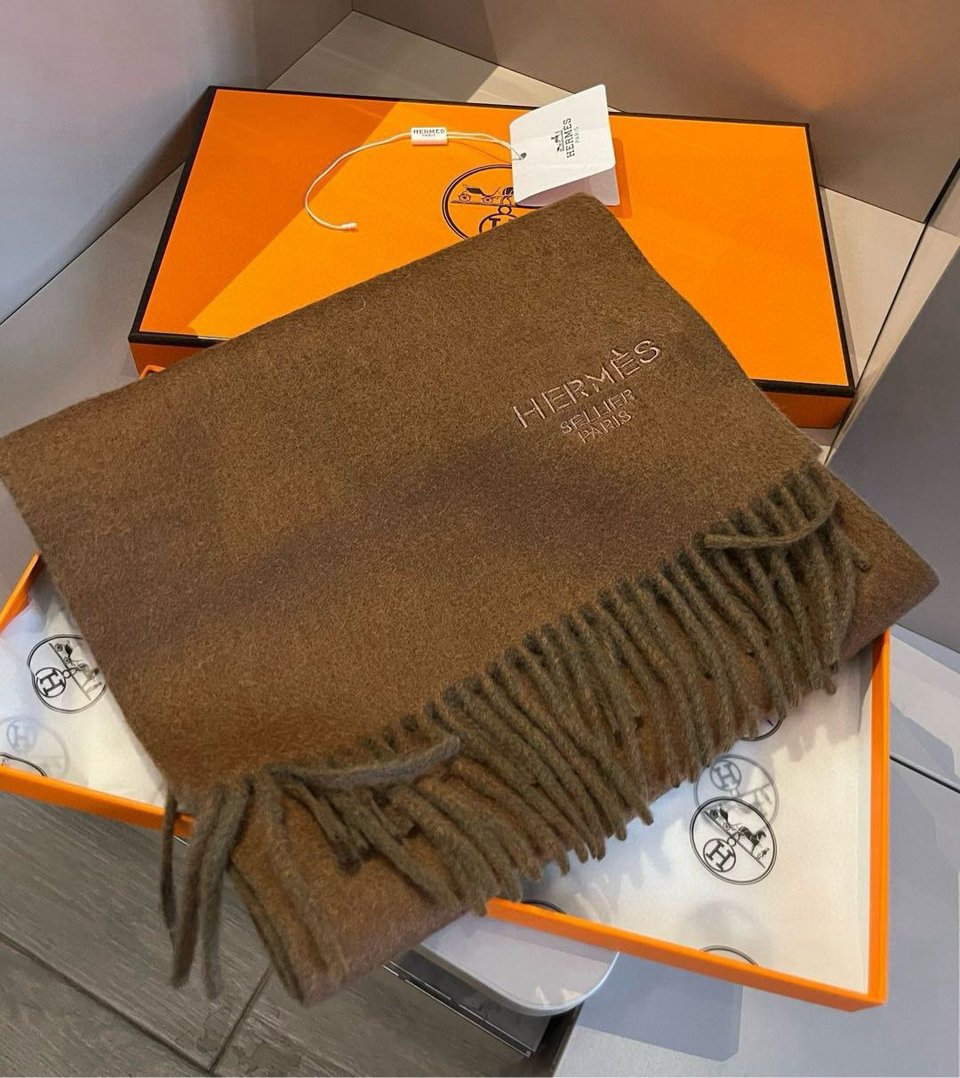 Hermes Cashmere Scarf Colorblock Brown For Women 180cm view 5