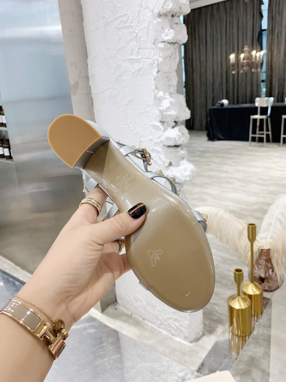 Valentino Garavani Rockstud Leather Sandals Silver view 4