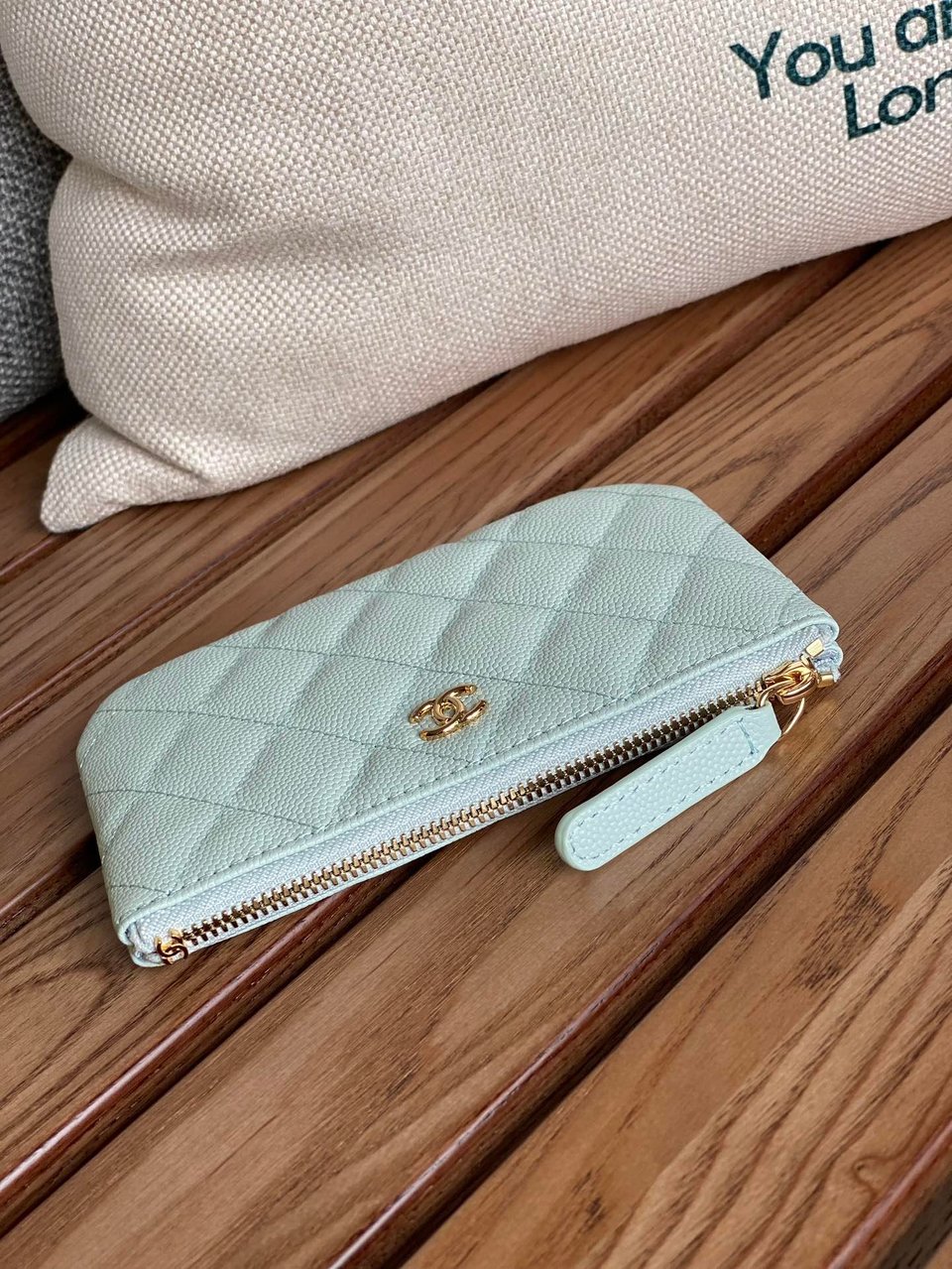 Chanel Zipped Wallet 15 Light Cloud Blue Caviar Gold Hardware view 6