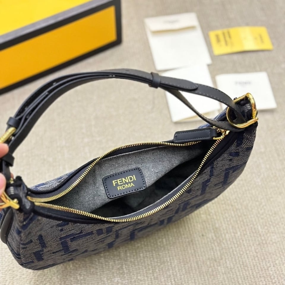 Fendi Fendigraphy Small Dark Blue Ff Chenille Bag 30Cm view 3