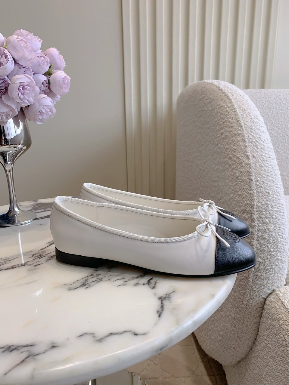 Chanel Cambon Leather Ballet Flats White For Women view 4