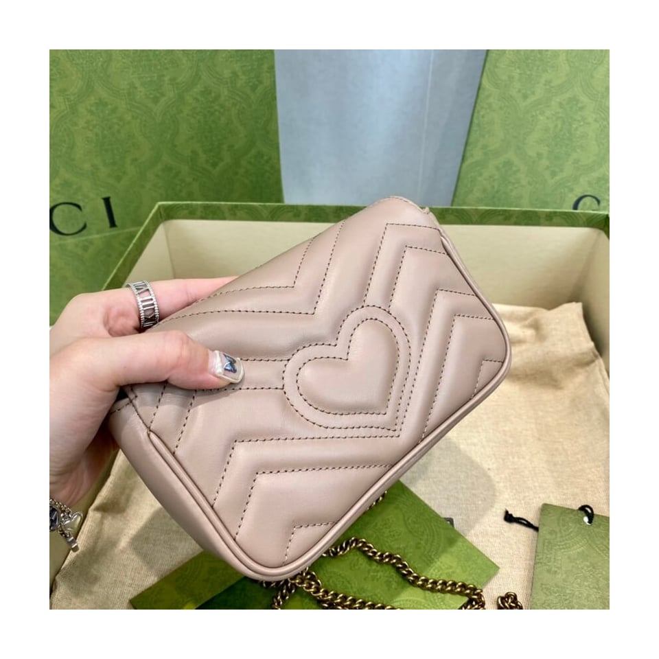 Gucci GG Marmont Matelasse Chevron Leather Super Mini Bag Nude Pink view 10