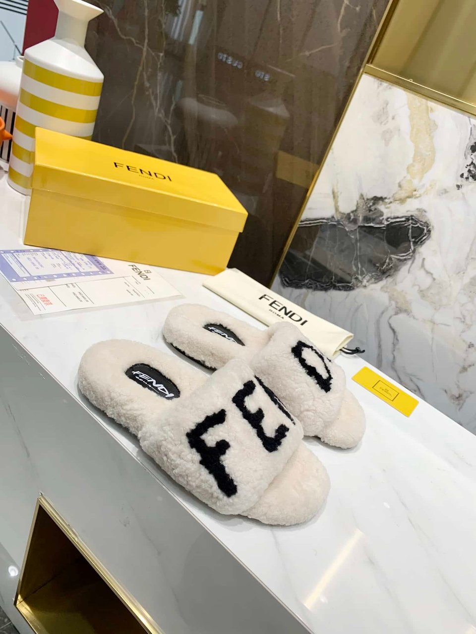 Fendi Shearling Slides White view 7