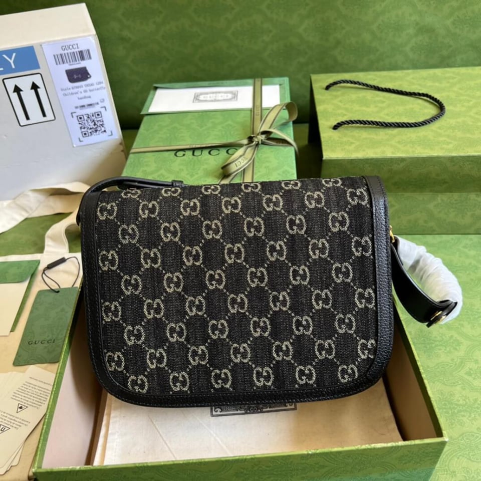 Gucci Horsebit 1955 Denim Shoulder Bag Black view 6