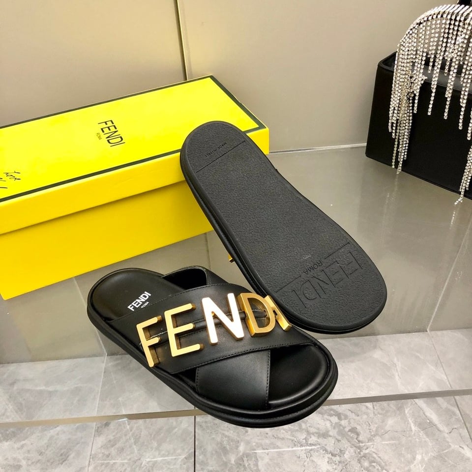 Fendi Fendigraphy Leather Slides Black 8X8289Ai1Rf1H1K view 6