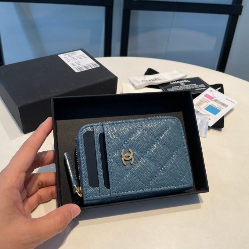 Chanel Zipped Coin Purse 11 Aegean Grained Calfskin view 2