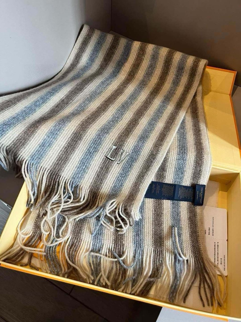 Louis Vuitton Striped Scarf Beige-Grey For Women 180cm view 5