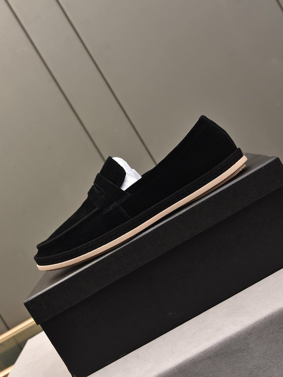 Prada Men’S Flat Loafers Suede Leather Black view 5