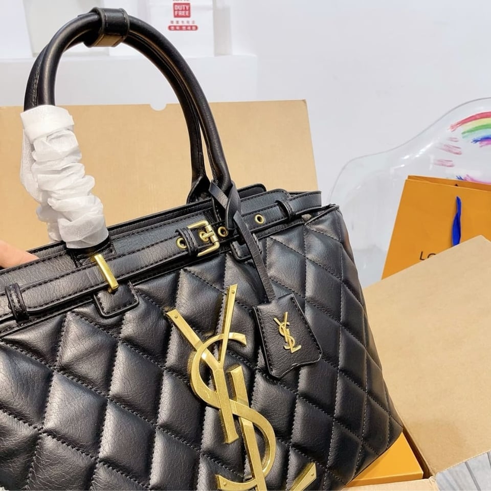 Saint Laurent Calfskin Leather Handbag Black 33Cm view 8