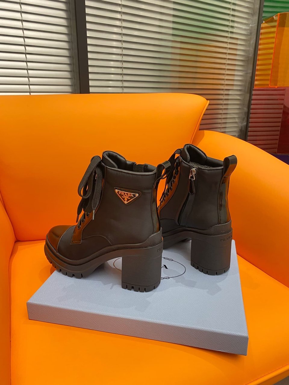 Prada Logo Plaque Ankle Boots Black view 4