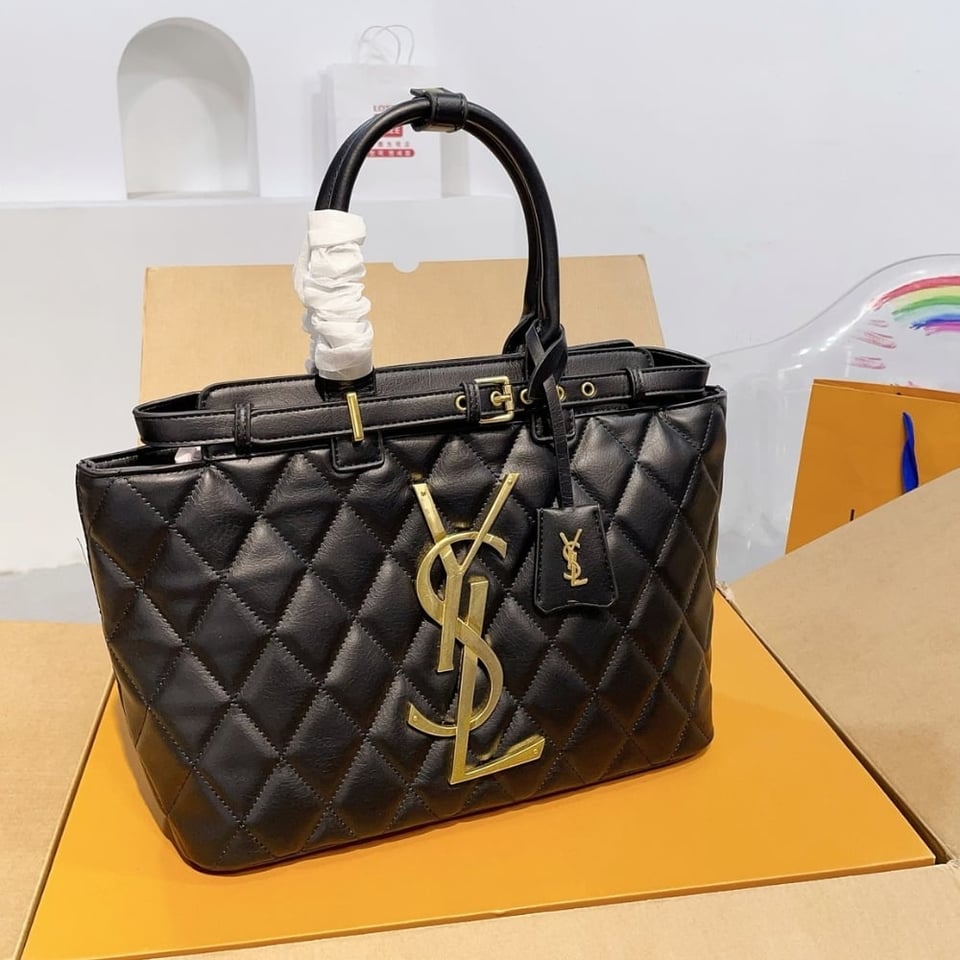 Saint Laurent Calfskin Leather Handbag Black 33Cm view 4