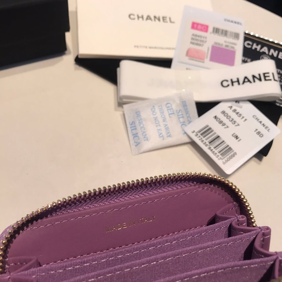 Chanel Zipped Caviar Purse 11 Purple Calfskin Gold Icon view 8