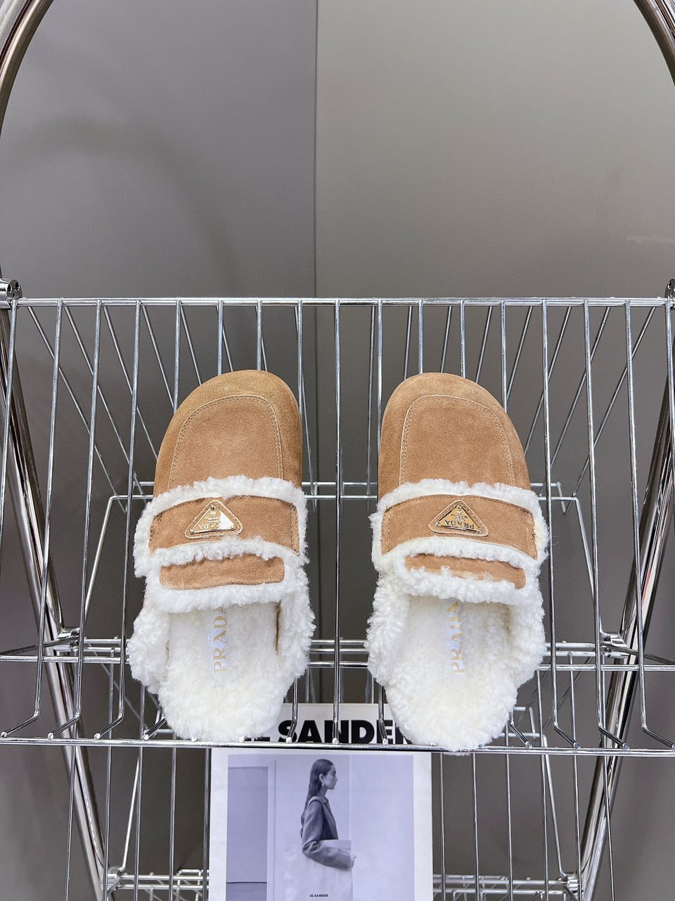 Prada Suede And Shearling Slippers Ecru 1S711M X0O F0379 F Zg20 view 7