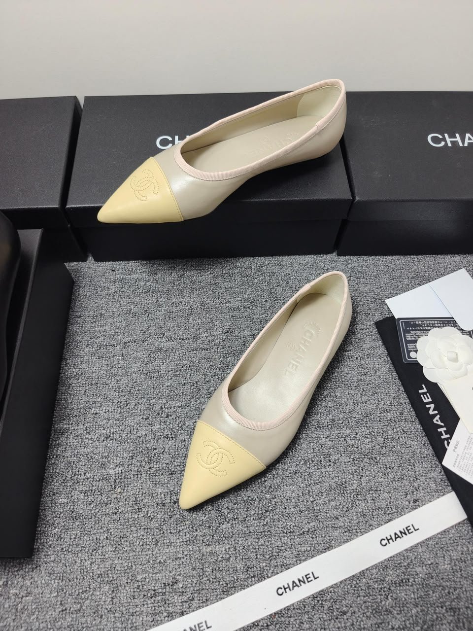 Chanel Ballet Flats In Iridescent Lambskin Light Khaki And Yellow view 9