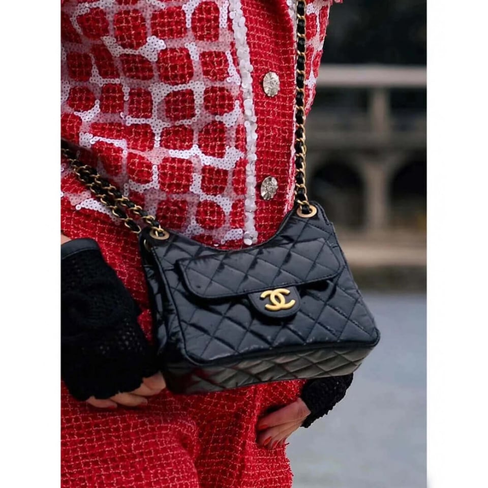 Chanel Small Hobo Bag in Shiny Crumpled Calfskin 19cm/7.5in view 2