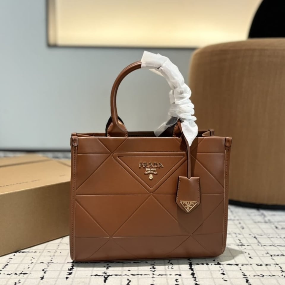 Prada Small Symbole Bag With Topstitching Caramel 28Cm view 3